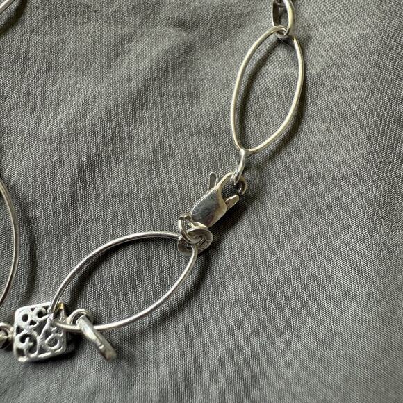 Sterling Silver Bracelet MCM Style Open Links & Filigree Squares 7.25 inches - Picture 4 of 8